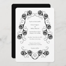 Modern Gothic Rose Swirls Black and White Wedding