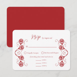 Modern Gothic Rose Swirls Crimson Red Wedding RSVP Card