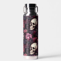 Modern Gothic Skull Pink Flower Pattern