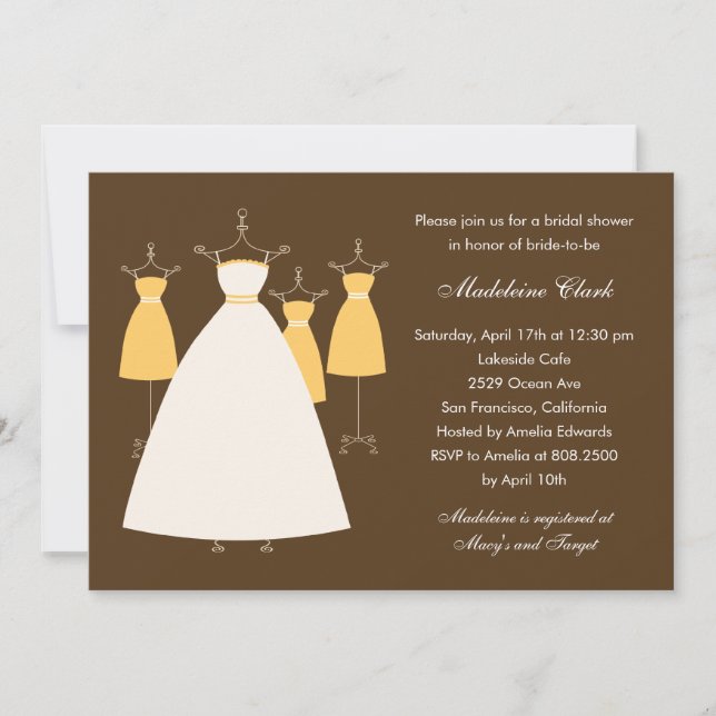 Modern Gowns Bridal Shower Invitation - Mustard (Front)