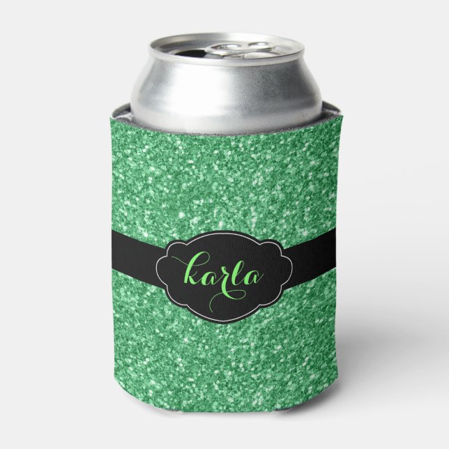 Modern Gr Glitter Texture Black Accents Can Cooler (Can Front)