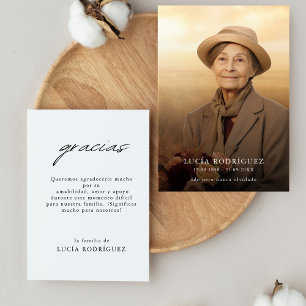 Modern Gracias Spanish Funeral Memorial Photo Thank You Card