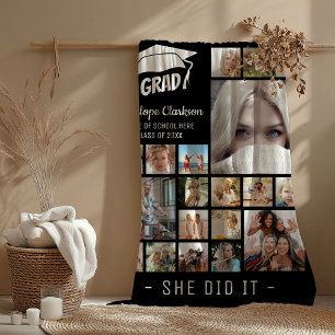 Modern GRAD 13 x photo collage Graduate Gift Fleece Blanket