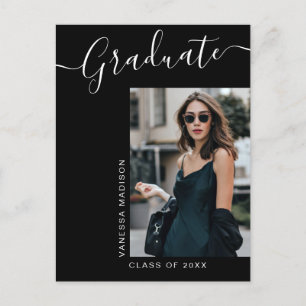 Modern Grad   1 Photo Elegant Script Postcard