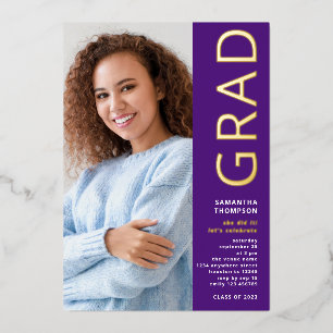 Modern Grad 2025 Photo Graduation Purple Gold Real