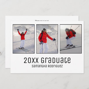 Modern Grad 3 Photo White Graduation Party Invite