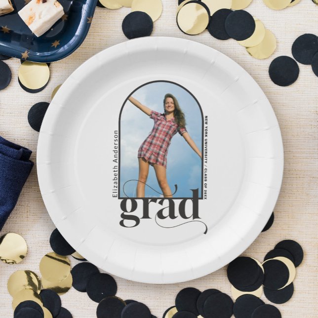  Modern GRAD Black Arch Photo Graduation Party Paper Plate (Creator Uploaded)