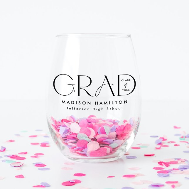 Modern Grad Black Graduation Stemless Wine Glass (Creator Uploaded)
