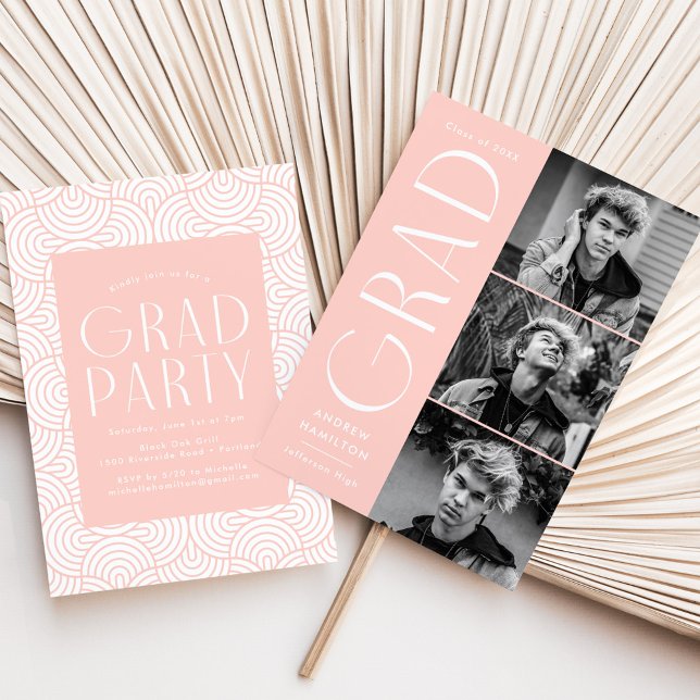 Modern Grad Blush 3 Photo Graduation Party Invitation (Creator Uploaded)