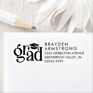 Modern Grad Bold Type Cap Black Custom Colours Return Address Label