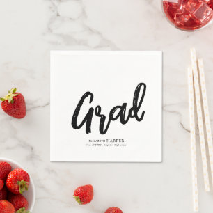 Modern Grad Brush Script Graduation  Napkin