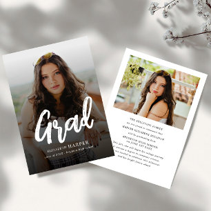 Modern Grad Brush Script Photo Graduation Announcement