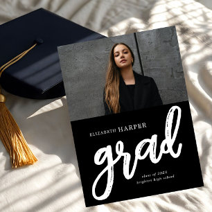 Modern Grad Brush Script Photo Graduation Announcement