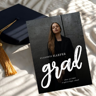 Modern Grad Brush Script Photo Graduation Announcement