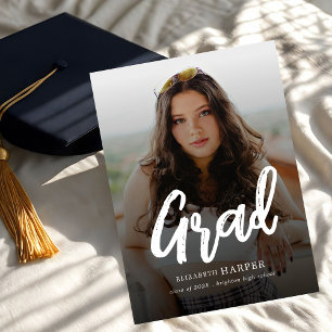 Modern Grad Brush Script Photo Graduation Announcement