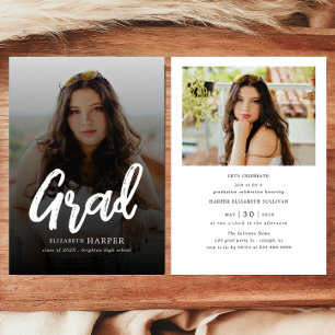 Modern Grad Brush Script Photo Graduation Invitation