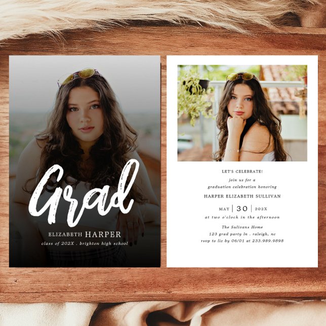 Modern Grad Brush Script Photo Graduation Invitation (Creator Uploaded)