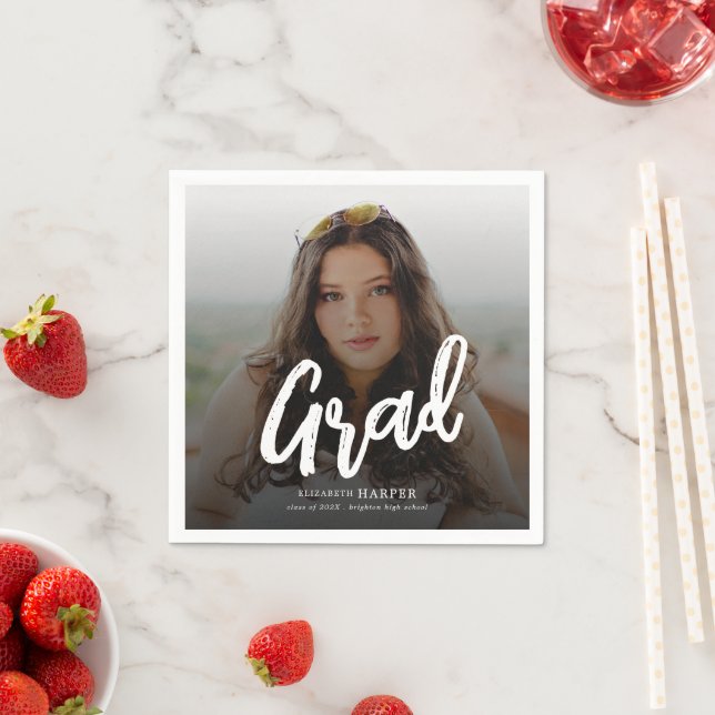 Modern Grad Brush Script Photo Graduation  Napkin (Insitu)