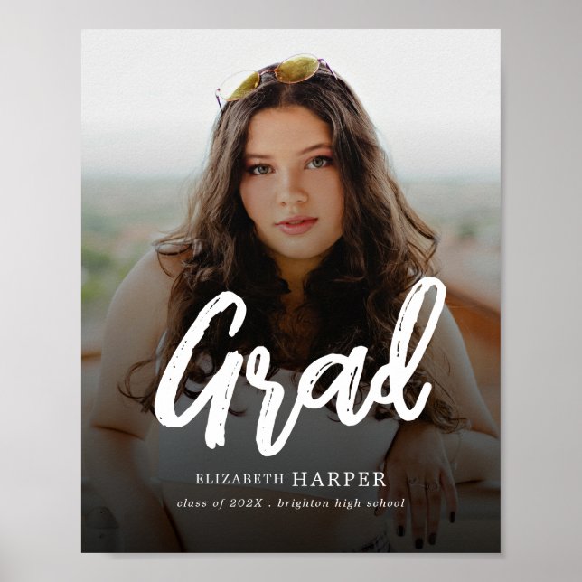 Modern Grad Brush Script Photo Graduation  Poster (Front)