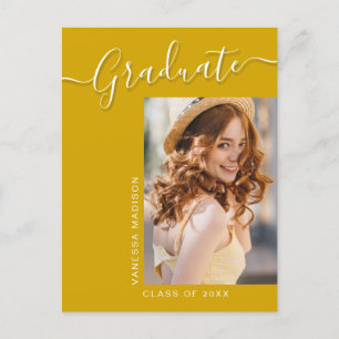 Modern Grad   Canary Yellow 1 Photo Elegant Script Postcard