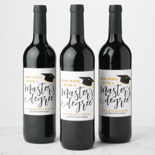 Modern Grad Cap Tassel Elegant Master's Degree Wine Label