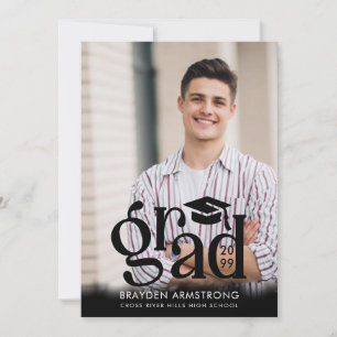Modern GRAD Cap Typography 2 Photos Black Announcement