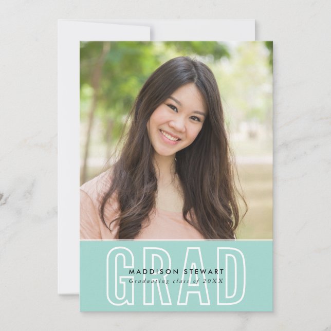 MODERN GRAD chic photo outline overlay mint green Invitation (Front)