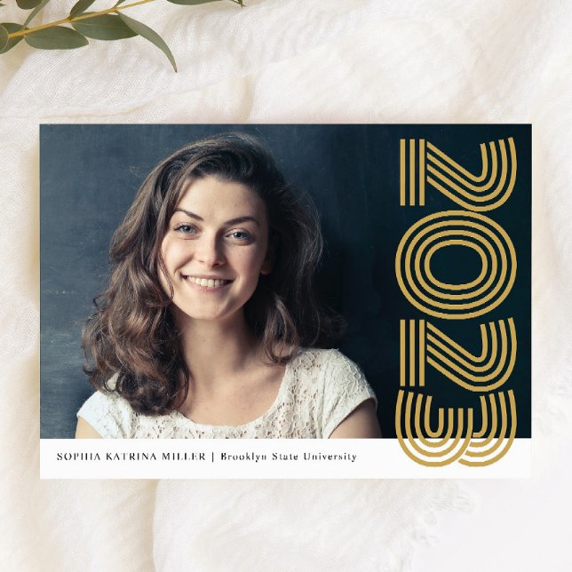 Modern Grad Class Year Stripes Photo Graduation Announcement (Creator Uploaded)