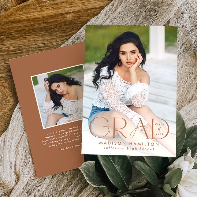 Modern Grad Clay Typography 2 Photo Graduation Announcement (Creator Uploaded)