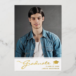 Modern Grad Elegant Script Trendy 1 Photo Card