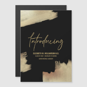 Modern Grad Gold brush strokes Introducing Medical Magnetic Invitation
