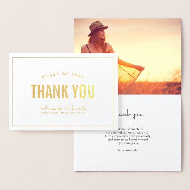 Modern Grad Gold Foil Photo Thank You Card (Display)