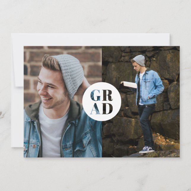 Modern GRAD Gold Glitter Simple 3 Photo Graduation Announcement (Front)