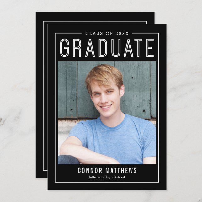 Modern Grad Graduation Announcement Invitation (Front/Back)