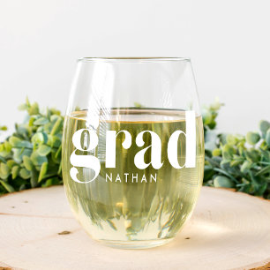 Modern Grad Graduation Year & Name Stemless Wine Glass