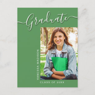 Modern Grad   Green 1 Photo Elegant Script Postcard