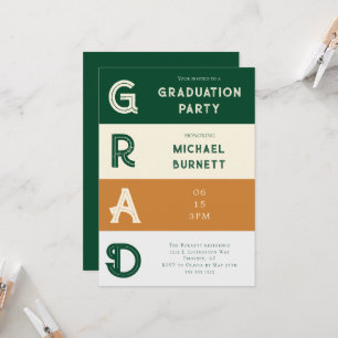 Modern Grad Green Striped Graduation  Invitation