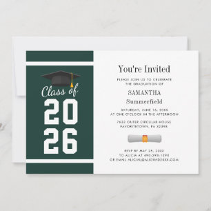 Modern Grad Green White Grad Photo Graduation 2026 Invitation