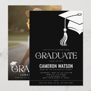 Modern Grad Hat and Tassel Graduation Photo Invitation