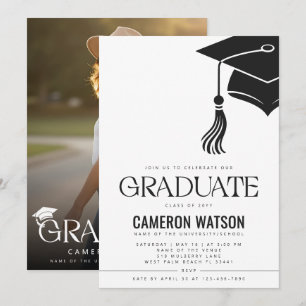 Modern Grad Hat and Tassel Graduation Photo Invitation