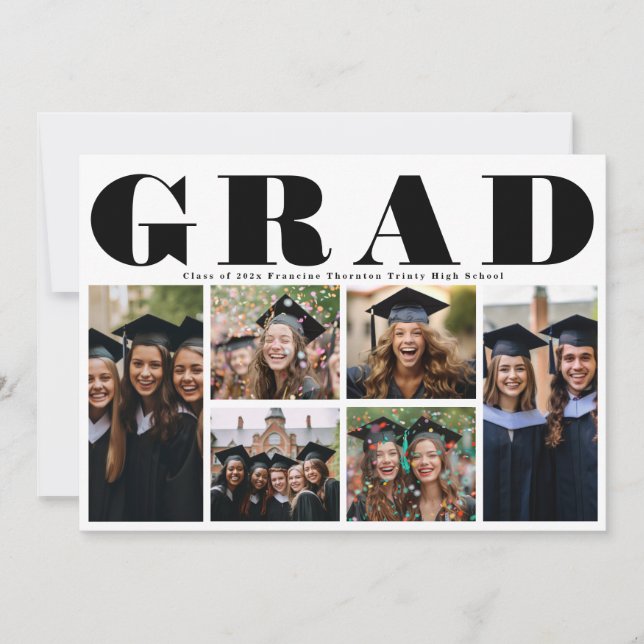 Modern GRAD High School 6 photo Collage Graduation Announcement (Front)