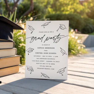 Modern Grad Party Calligraphy Script Line Doodle Invitation