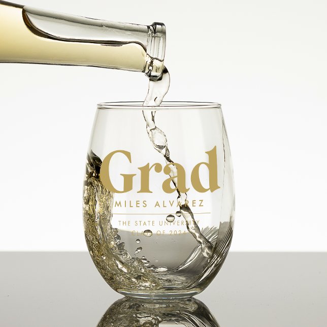 Modern Grad Personalised Graduation Class of 2025 Stemless Wine Glass (Creator Uploaded)
