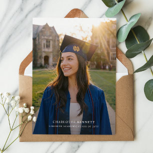 Modern Grad Photo Black Bow Graduation Thank You Postcard