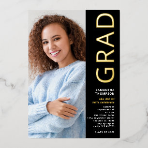 Modern Grad Photo Graduation Black Gold Real