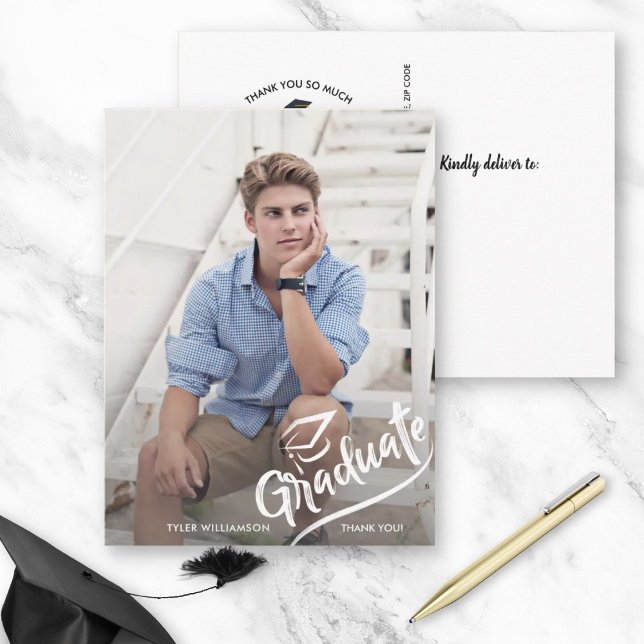 Modern Grad Photo Graduation Party Thank You Postcard (Creator Uploaded)