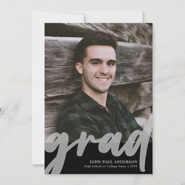 Modern GRAD Script High School 2 Photo Graduation Announcement (Front)