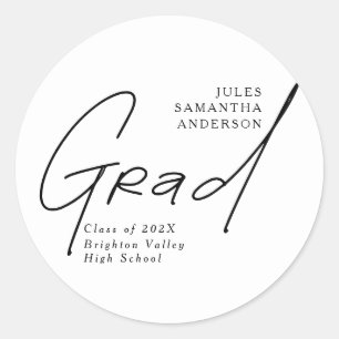 Modern Grad Script Typography Graduation Classic Round Sticker