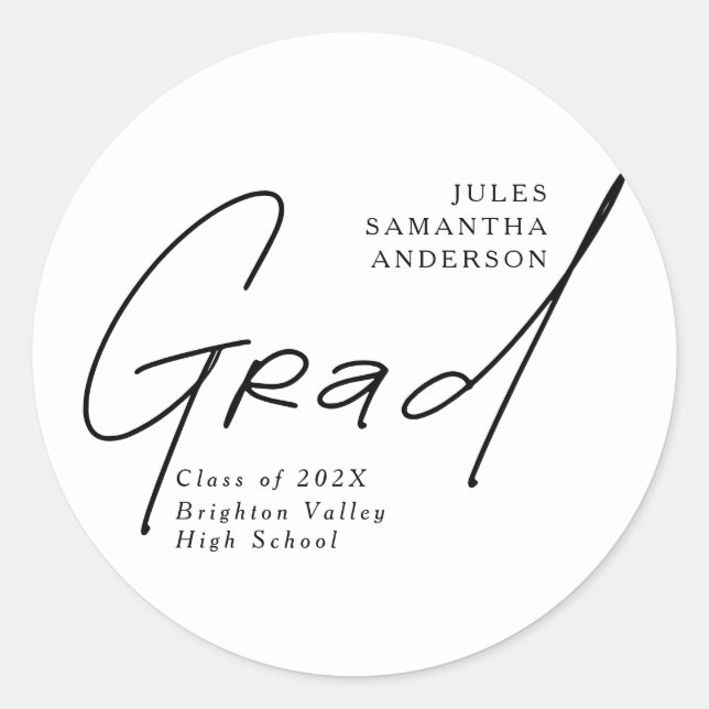Modern Grad Script Typography Graduation Classic Round Sticker (Front)
