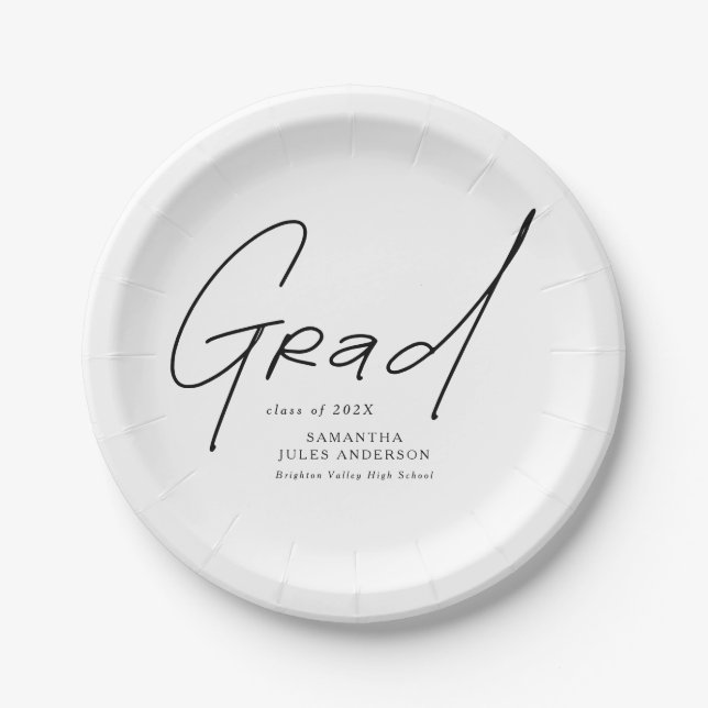 Modern Grad Script Typography Graduation Paper Plate (Front)
